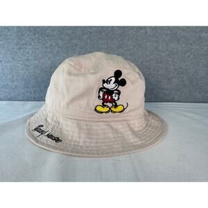 Disney Mickey Mouse Signature Bucket Hat Neutral Khaki 100% Cotton Beach Vacay